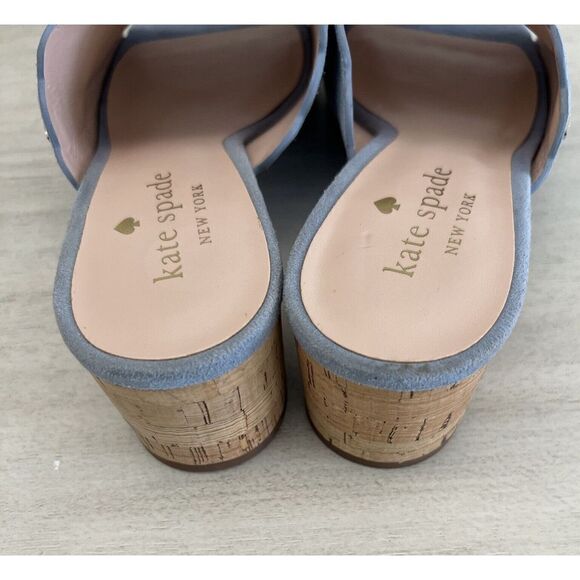 Kate Spade Blythe Mule Sandals Sz 6.5 Blue Suede Designer Minimalist Resort Chic - Picture 10 of 16